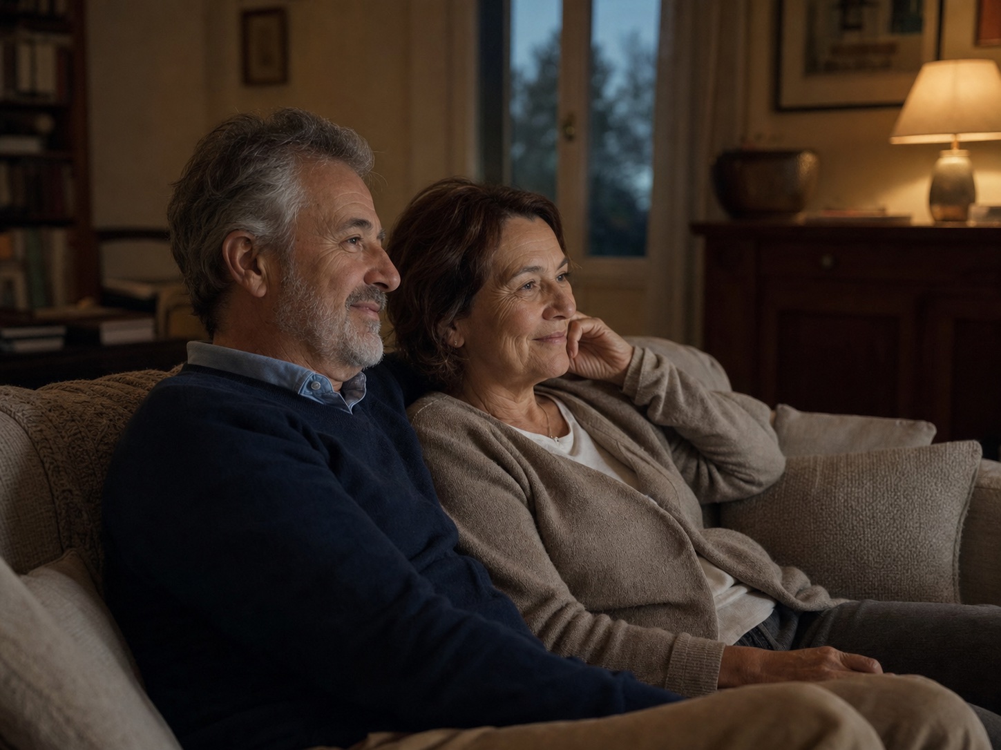 Una coppia guarda la televisione insieme sul divano